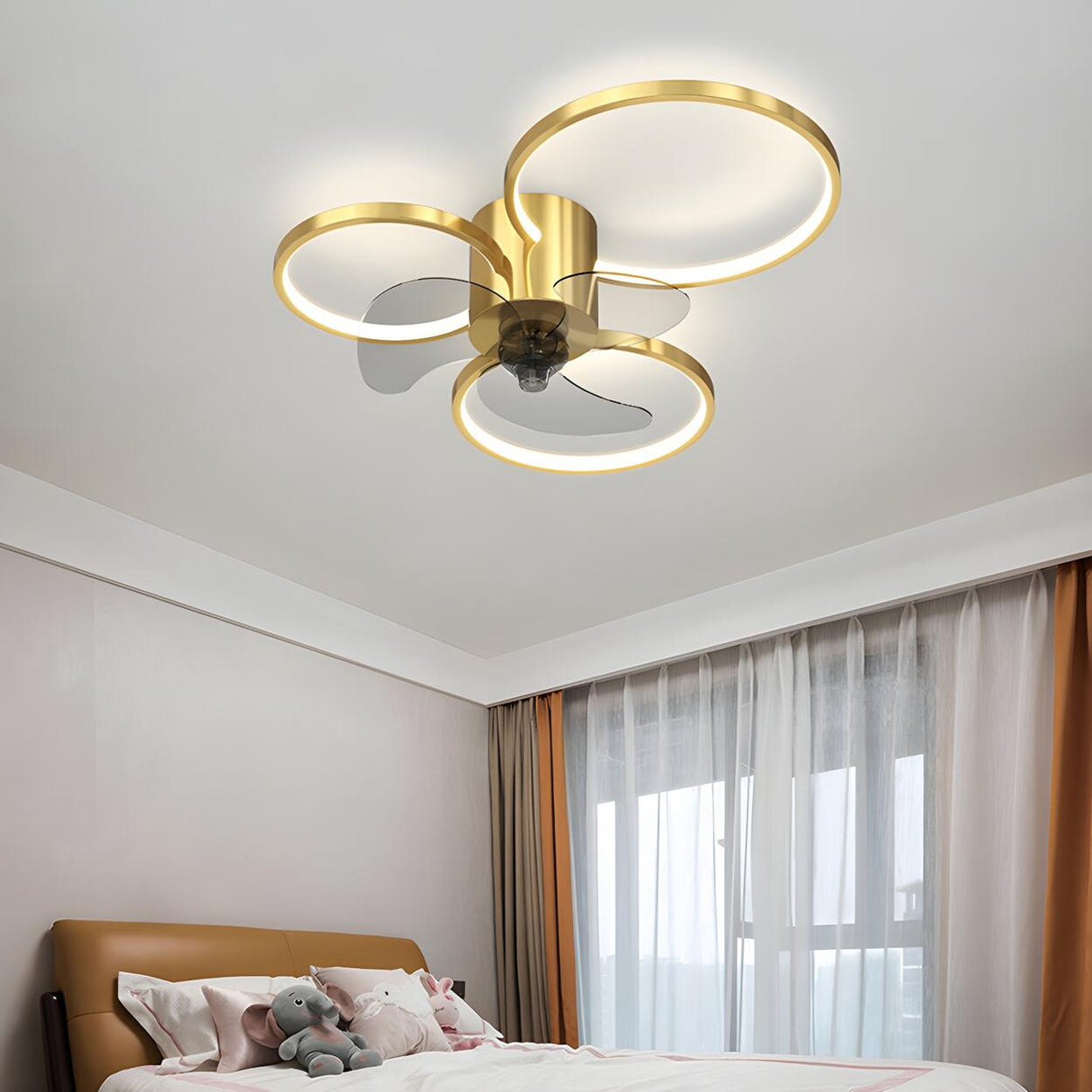 Modern Black 3-Ring Geometric Ceiling Fan with Light Image - 16