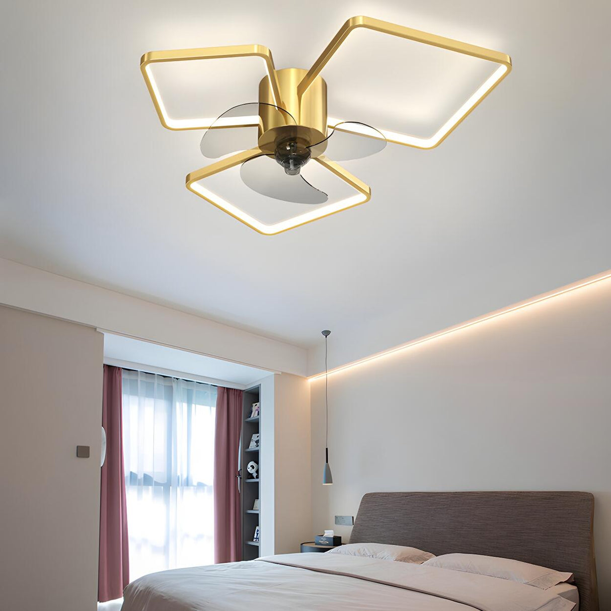 Modern Black 3-Ring Geometric Ceiling Fan with Light Image - 18