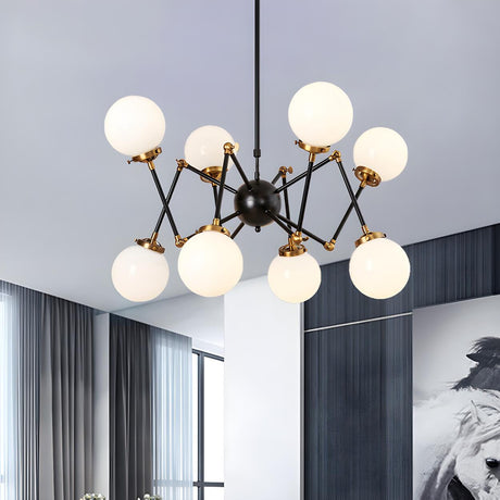Modern Black and Brass Glass Globe Radial Chandelier Image - 1