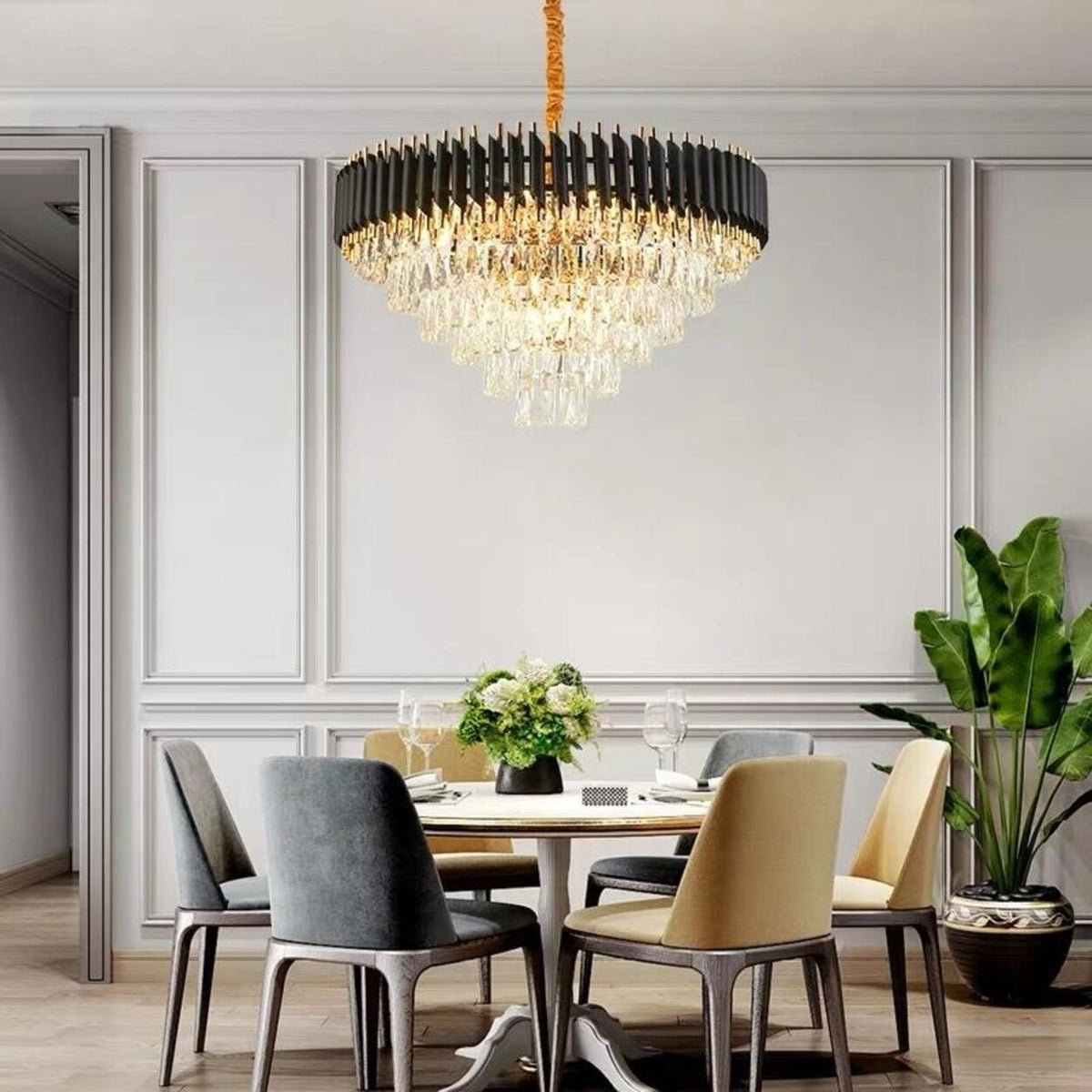 Modern Black and Clear Crystal Tiered Dining Room Chandelier – Homebaa