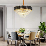 Modern Black and Clear Crystal Tiered Chandelier Image - 1