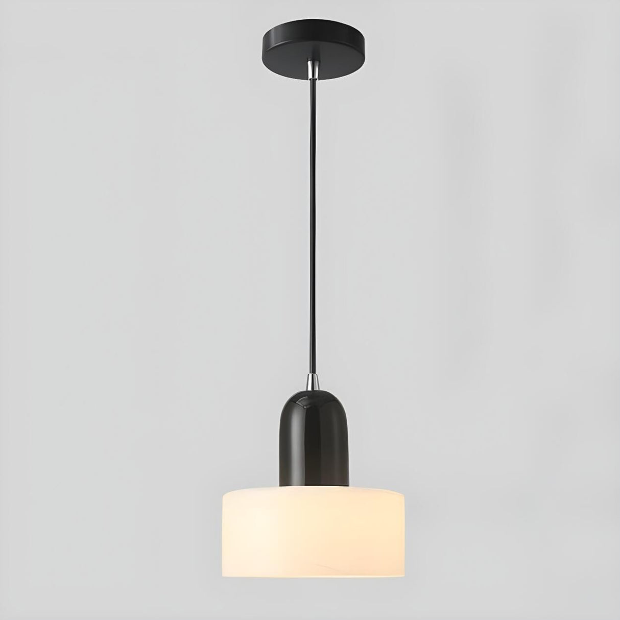 Modern Black and White Cylindrical Bedroom Pendant Light Image - 3
