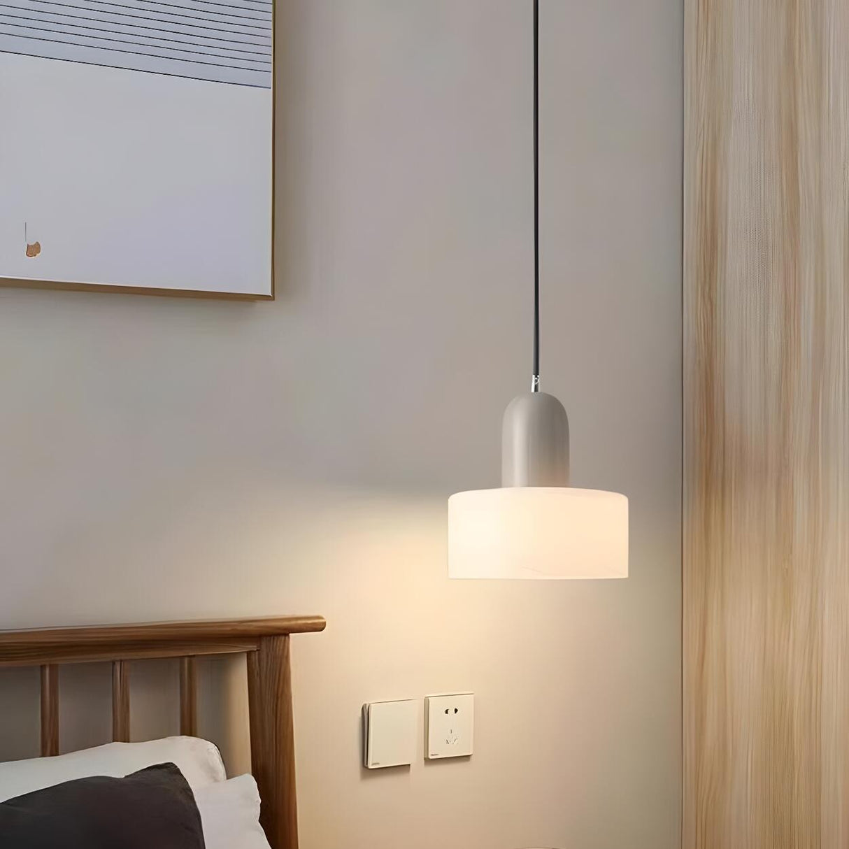 Modern Black and White Cylindrical Bedroom Pendant Light Image - 4