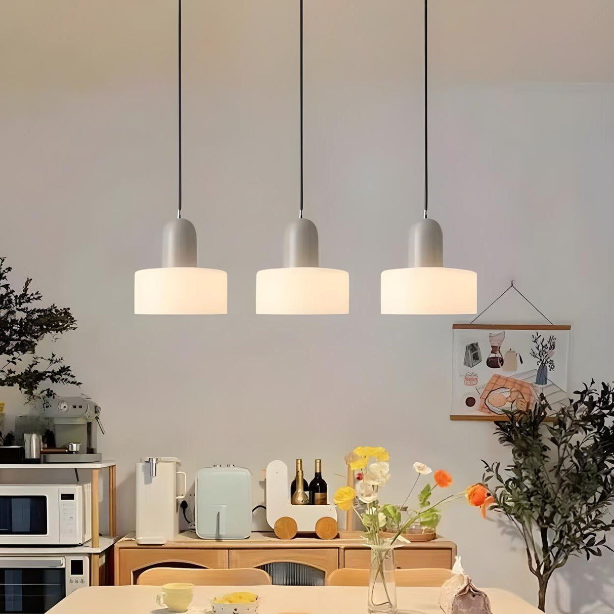 Modern Black and White Cylindrical Bedroom Pendant Light Image - 5