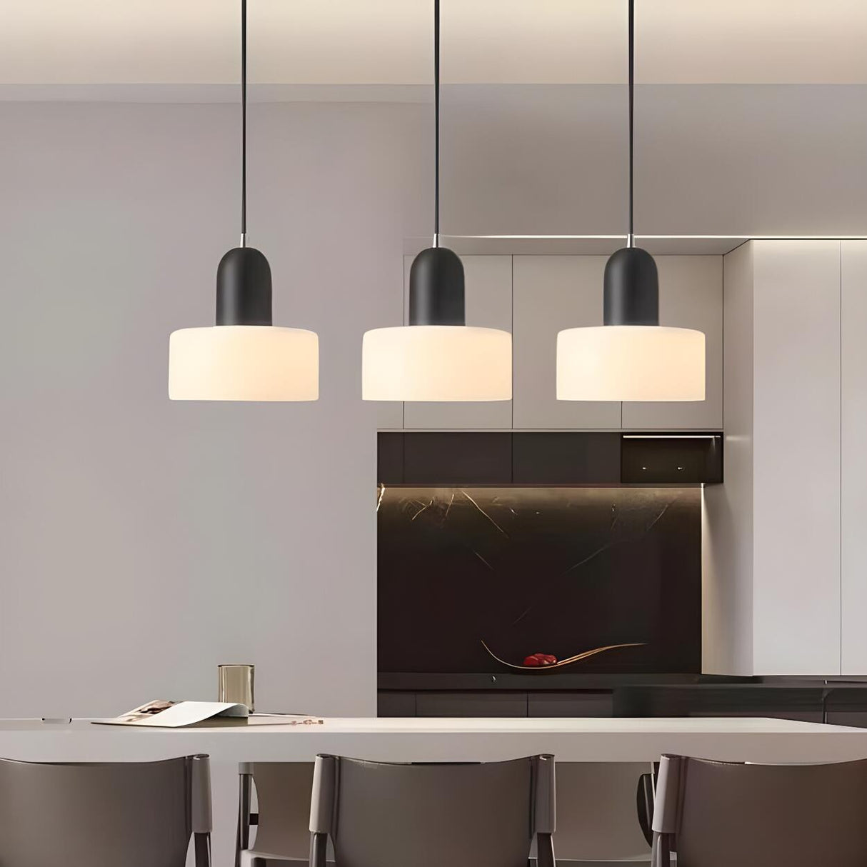 Modern Black and White Cylindrical Bedroom Pendant Light Image - 6
