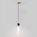 Modern Black Ball White Cylinder Acrylic Pendant Light Image - 2