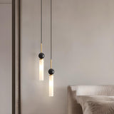 Modern Black Ball White Cylinder Acrylic Pendant Light Image - 4