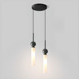 Modern Black Ball White Cylinder Acrylic Pendant Light Image - 7