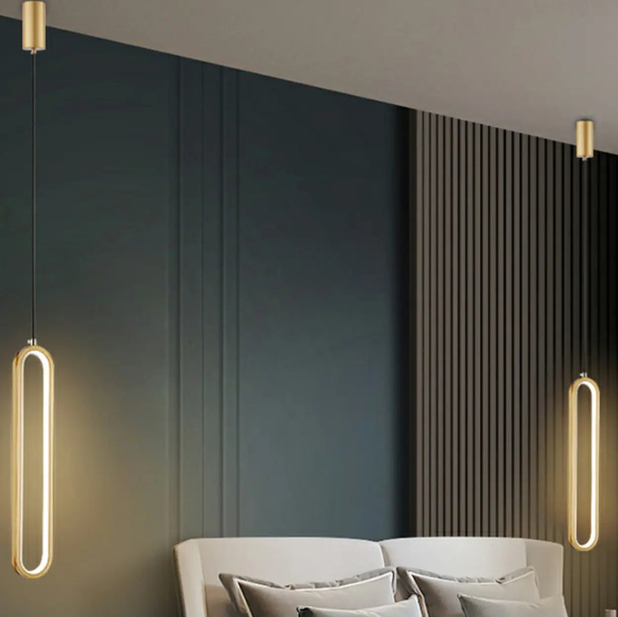 Modern Black Bedroom Oval Round Hanging Pendant Light Image - 14