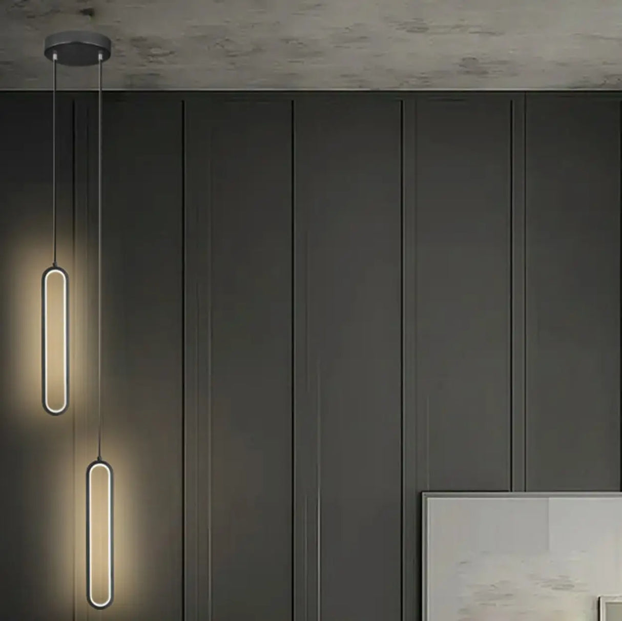 Modern Black Bedroom Oval Round Hanging Pendant Light Image - 15