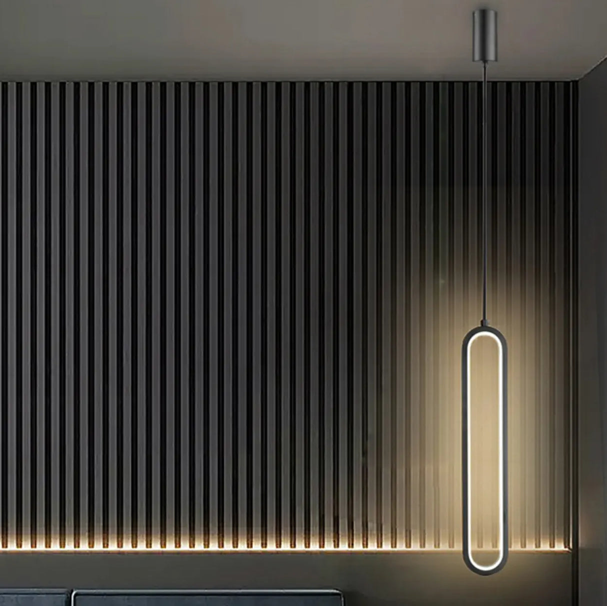Modern Black Bedroom Oval Round Hanging Pendant Light Image - 2