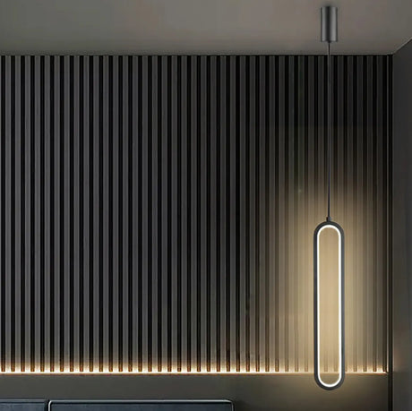 Modern Black Bedroom Oval Round Hanging Pendant Light Image - 2