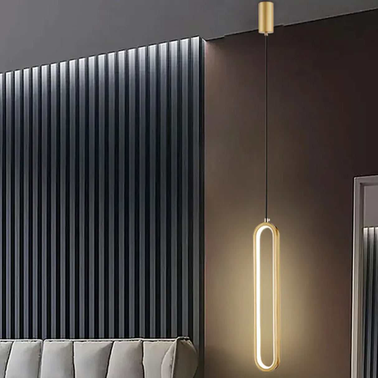Modern Black Bedroom Oval Round Hanging Pendant Light Image - 3