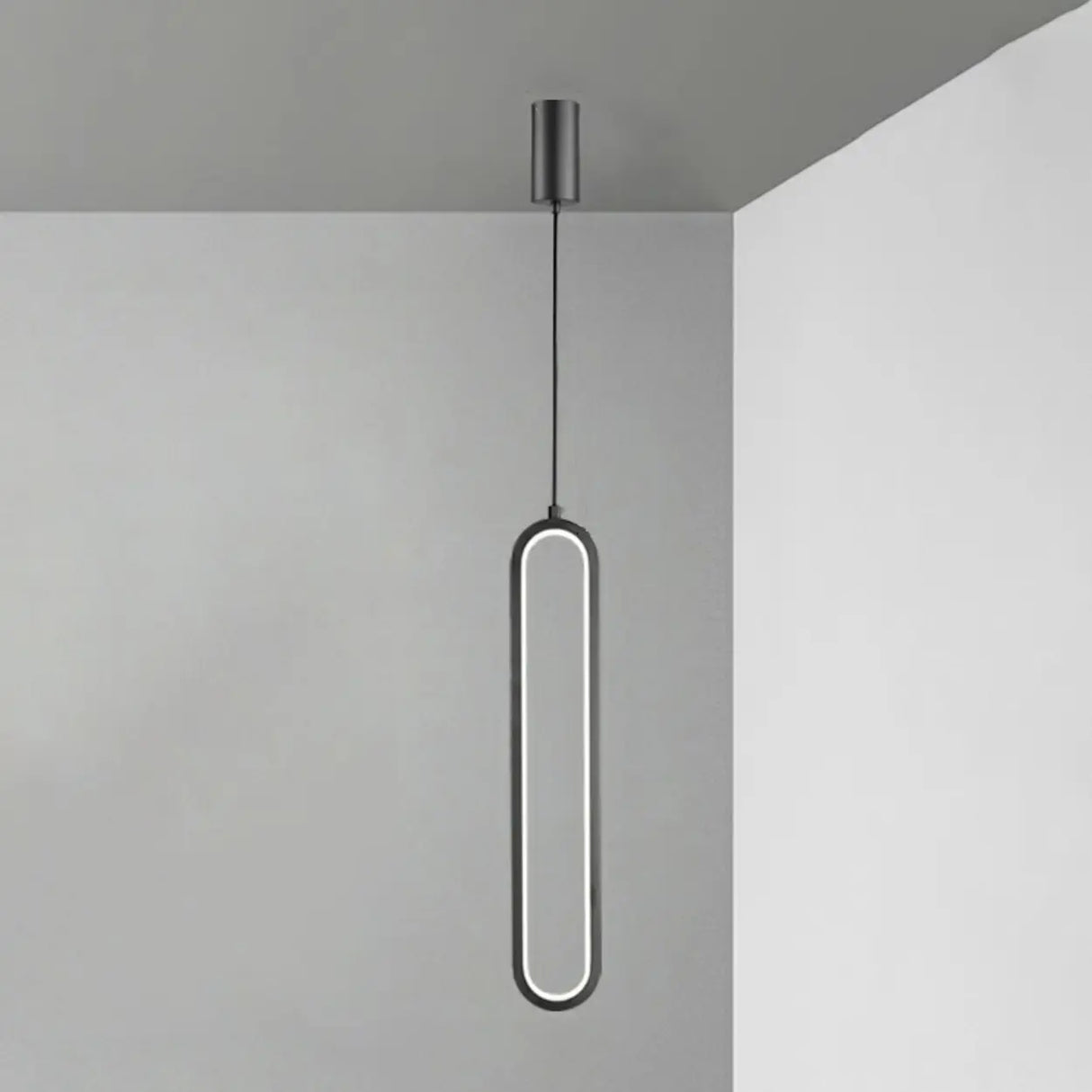 Modern Black Bedroom Oval Round Hanging Pendant Light Image - 5