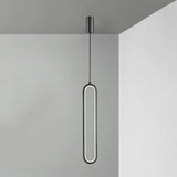 Modern Black Bedroom Oval Round Hanging Pendant Light Image - 5