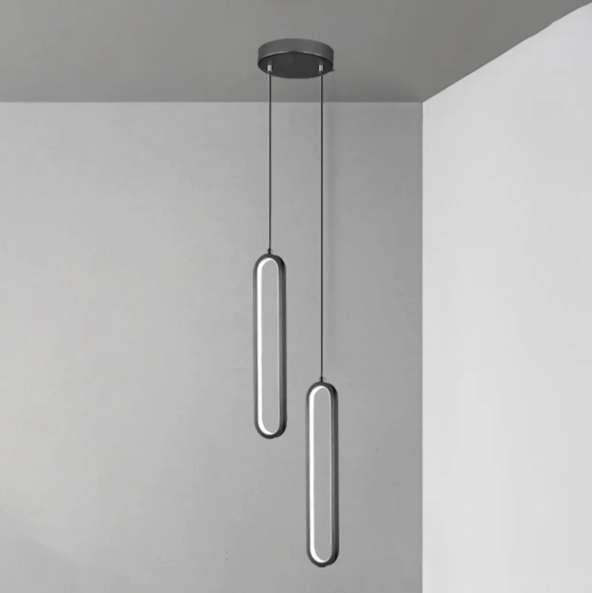 Modern Black Bedroom Oval Round Hanging Pendant Light Image - 6