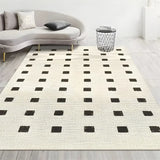 Modern Black Checkered Polypropylene Cream Area Rug Image - 12