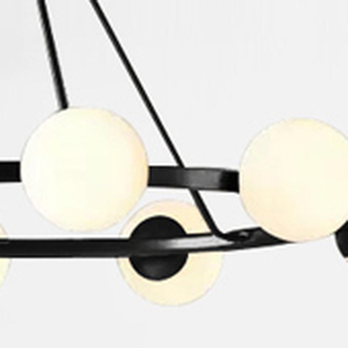 Modern Black Circular 6 Lights White Globe Chandelier Image - 10