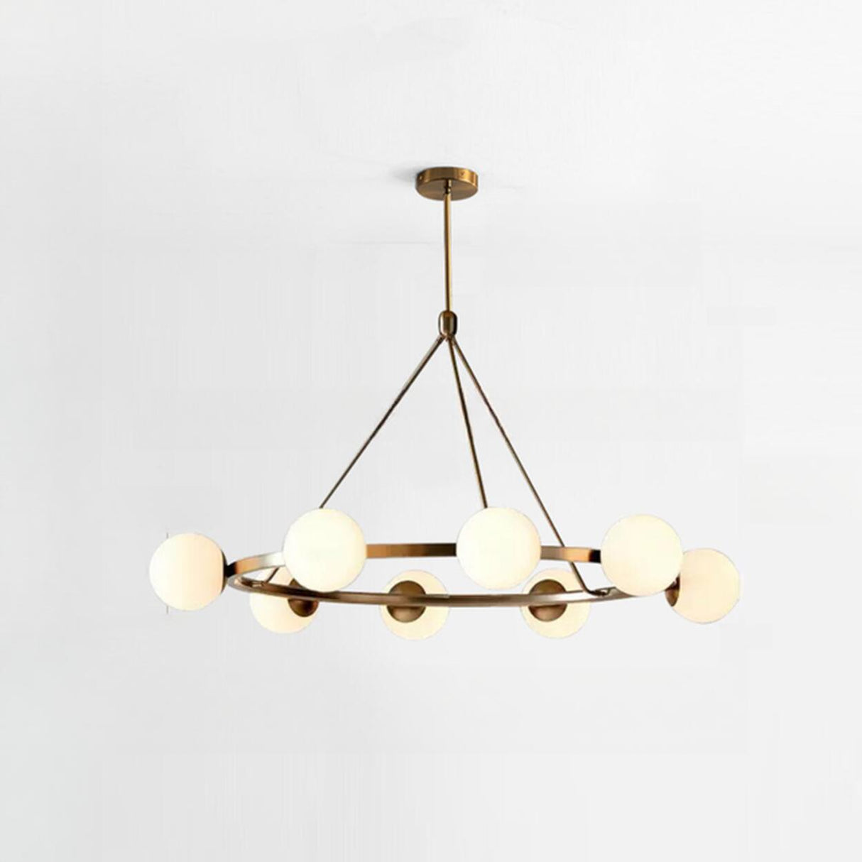 Modern Black Circular 6 Lights White Globe Chandelier Image - 11