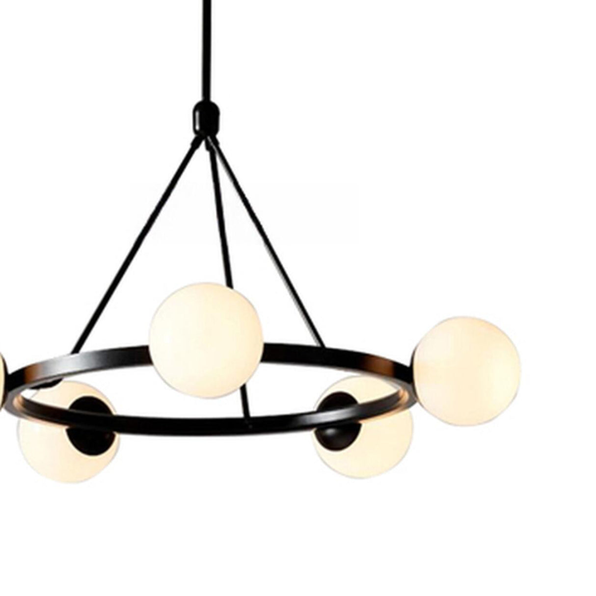 Modern Black Circular 6 Lights White Globe Chandelier Image - 12