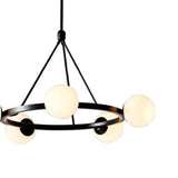 Modern Black Circular 6 Lights White Globe Chandelier Image - 12