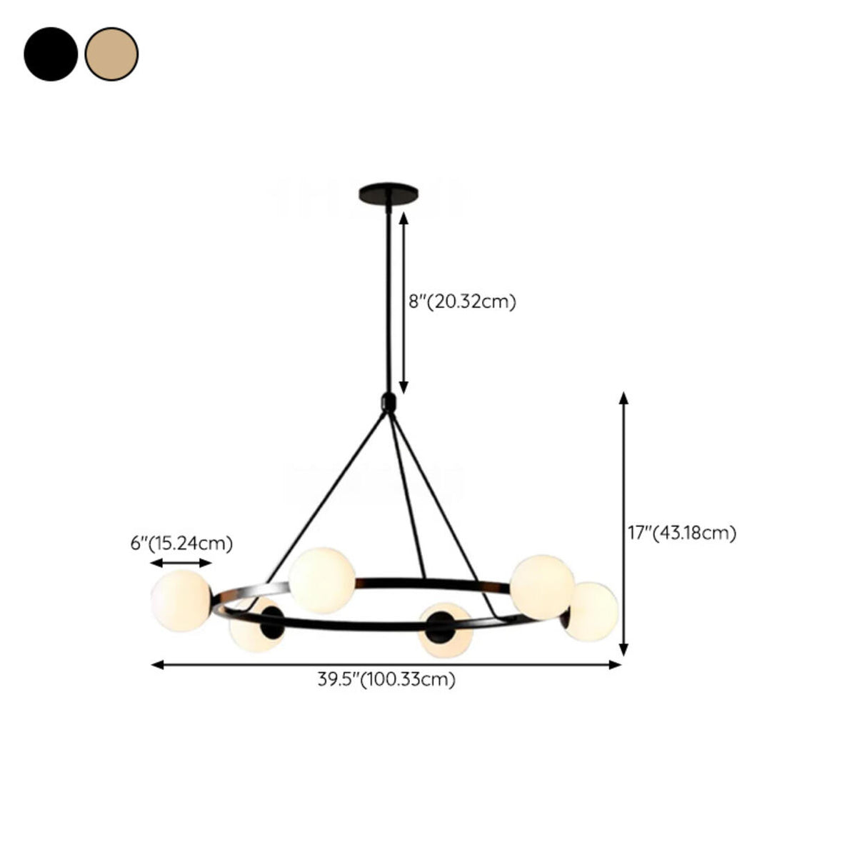 Modern Black Circular 6 Lights White Globe Chandelier Image - 15