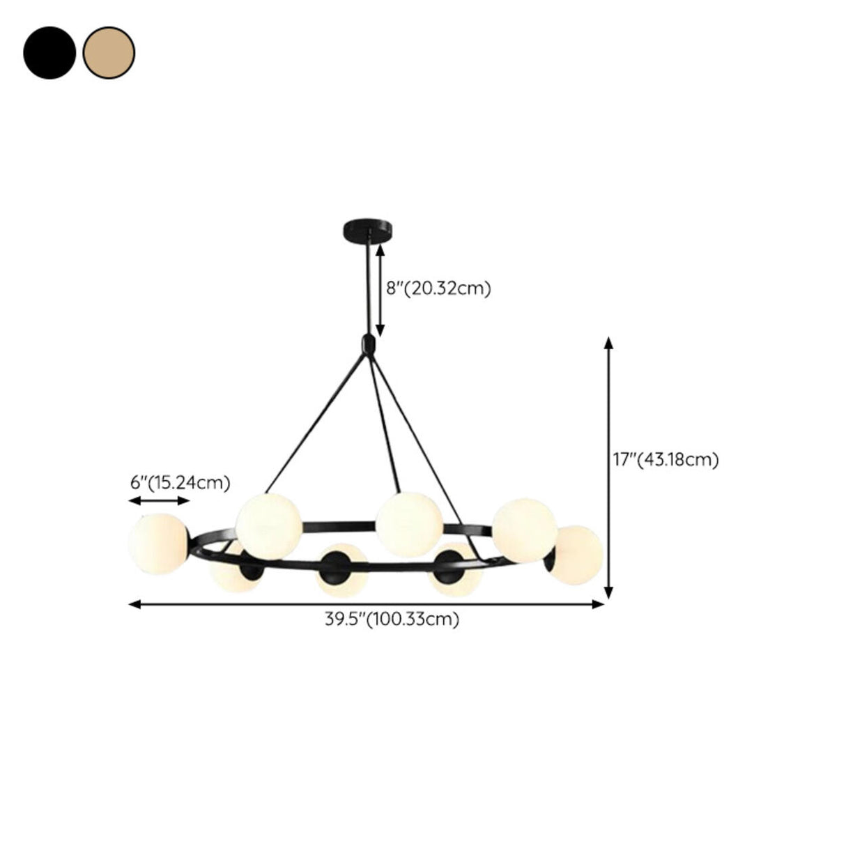 Modern Black Circular 6 Lights White Globe Chandelier Image - 16