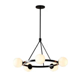 Modern Black Circular 6 Lights White Globe Chandelier Image - 2