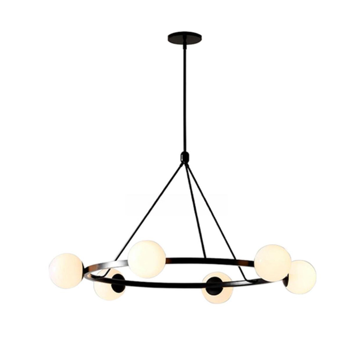 Modern Black Circular 6 Lights White Globe Chandelier Image - 3