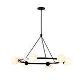 Modern Black Circular 6 Lights White Globe Chandelier Image - 3
