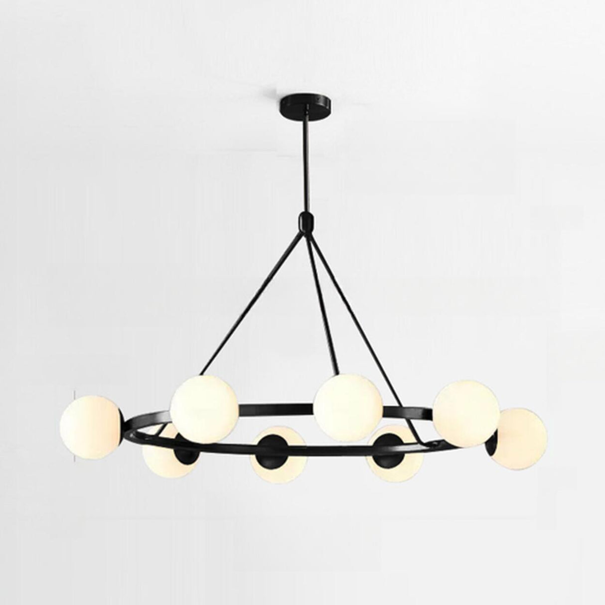 Modern Black Circular 6 Lights White Globe Chandelier Image - 5