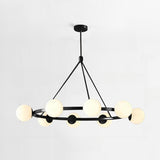 Modern Black Circular 6 Lights White Globe Chandelier Image - 5