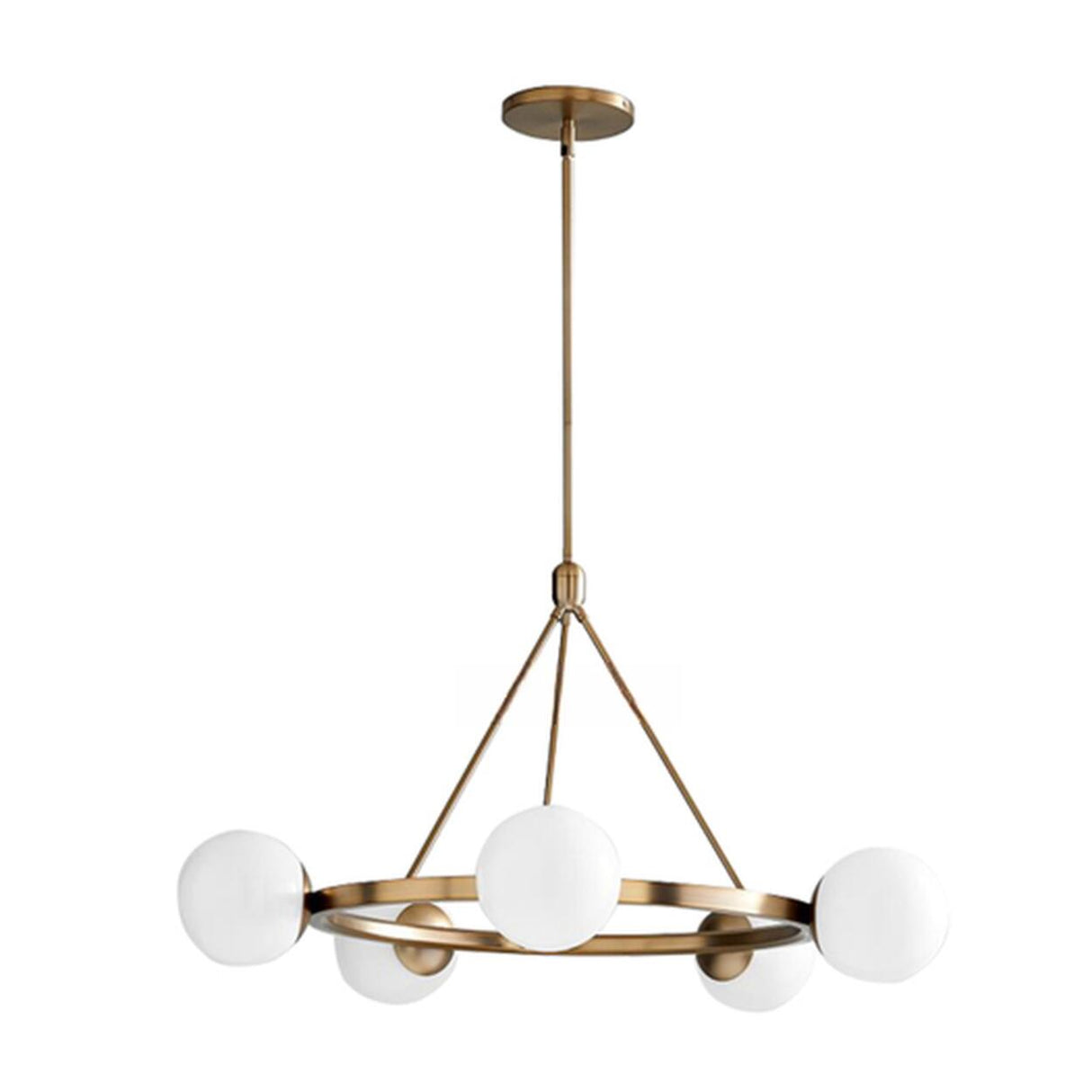 Modern Black Circular 6 Lights White Globe Chandelier Image - 7