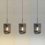 Modern Black Clear Glass Cage Geometric Pendant Light Image - 6
