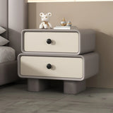 Modern Black Cream Leather 2-Tier Nightstand with Drawers Image - 3