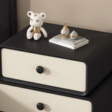 Modern Black Cream Leather 2-Tier Nightstand with Drawers Image - 8