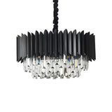 Modern Black Crystal Prisms Drum Hanging Chandelier Image - 2
