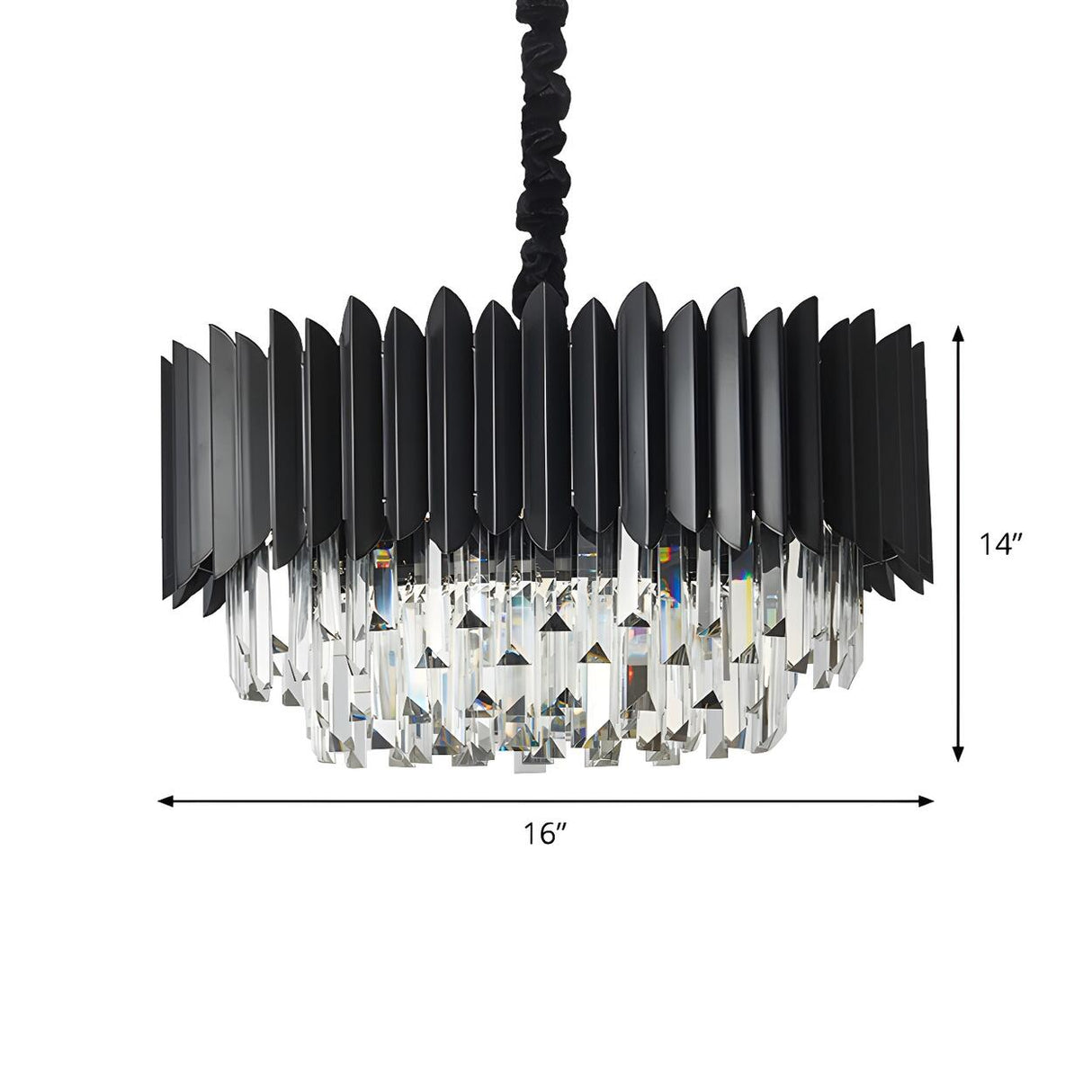 Modern Black Crystal Prisms Drum Hanging Chandelier 