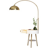 Modern Black Dome Arc Floor Lamp with Side Table Image - 6