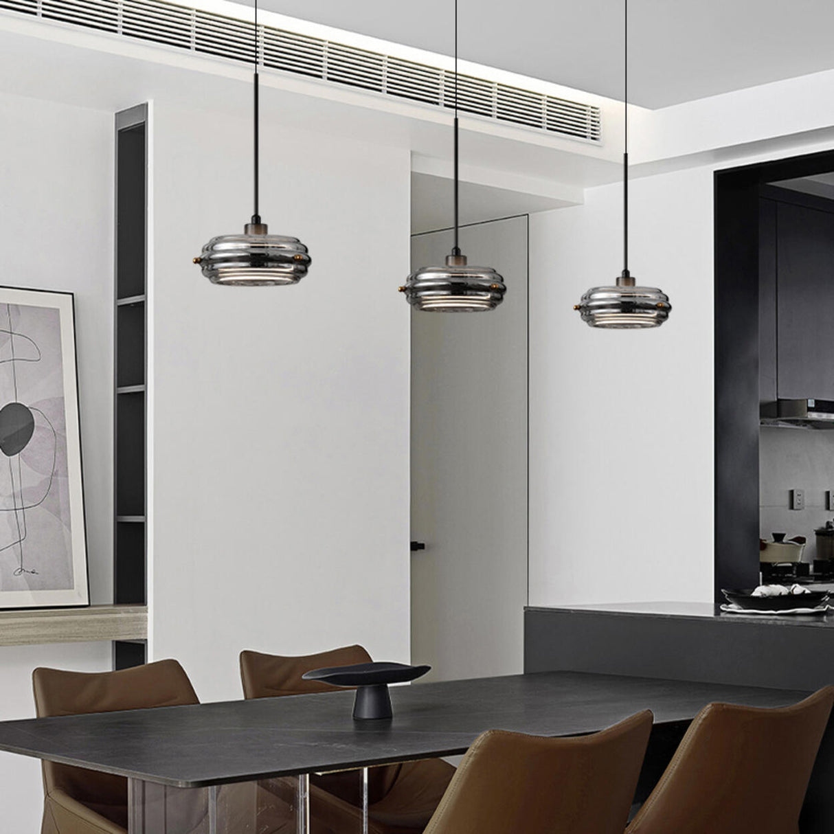 Modern Black Drum Kitchen Island Pendant Lighting Image - 3