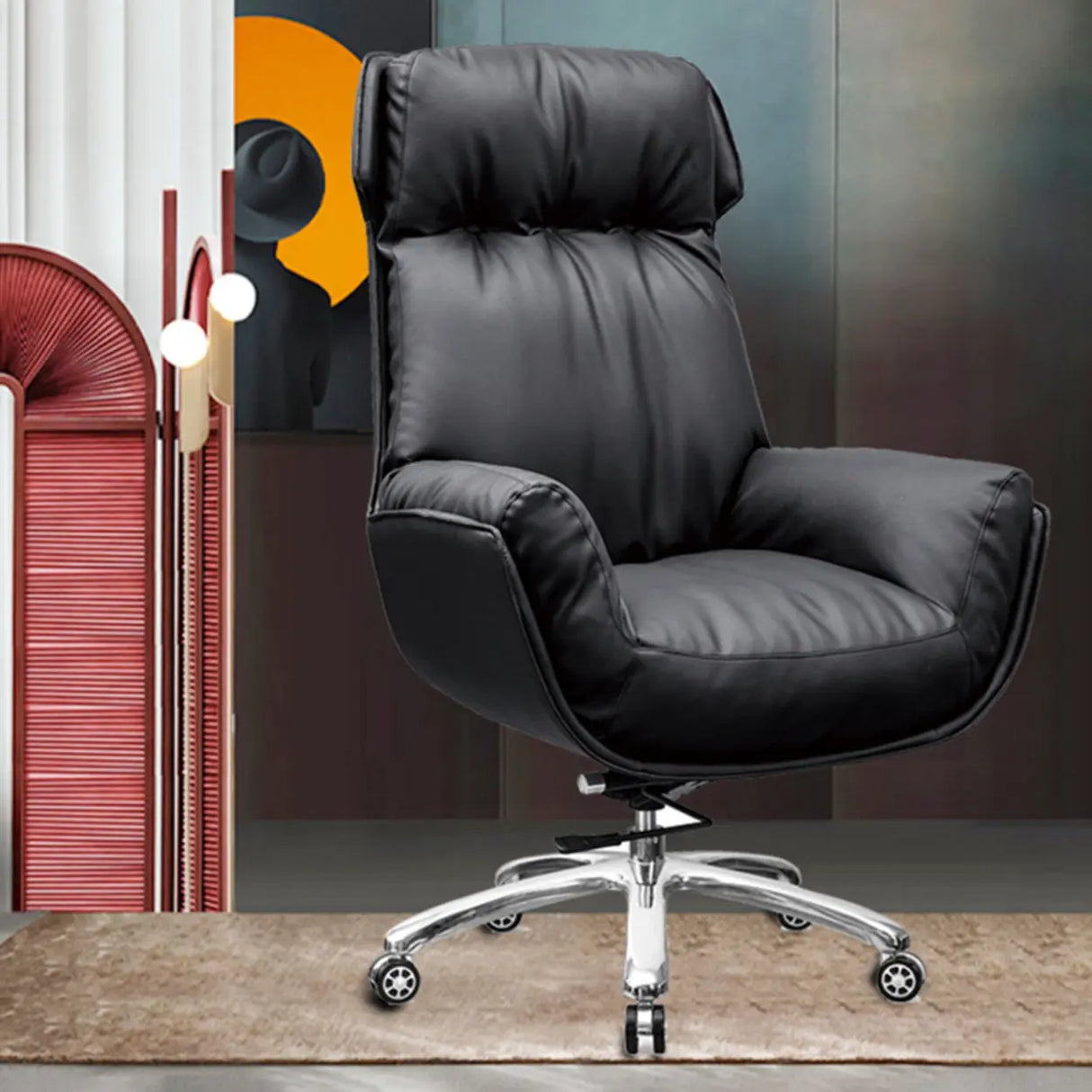 Modern Black Ergonomic Faux Leather Task Office Chair Image - 5