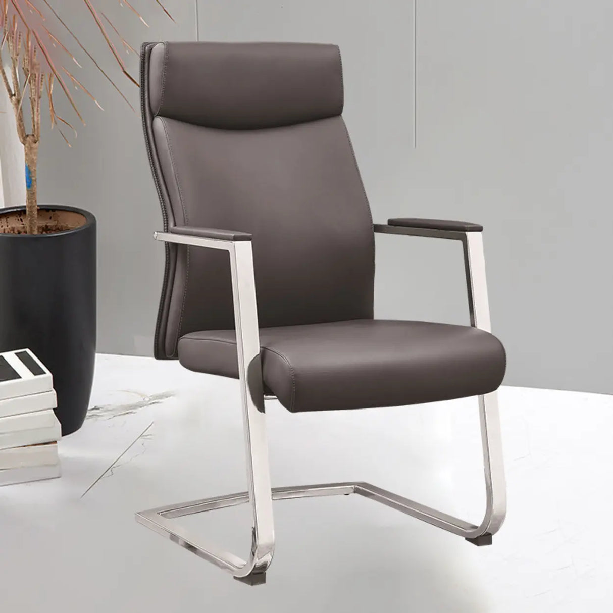 Modern Black Ergonomic Faux Leather Task Office Chair Image - 6