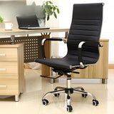 Modern Black Ergonomic Leather Office Chair with Wheels Image - 1