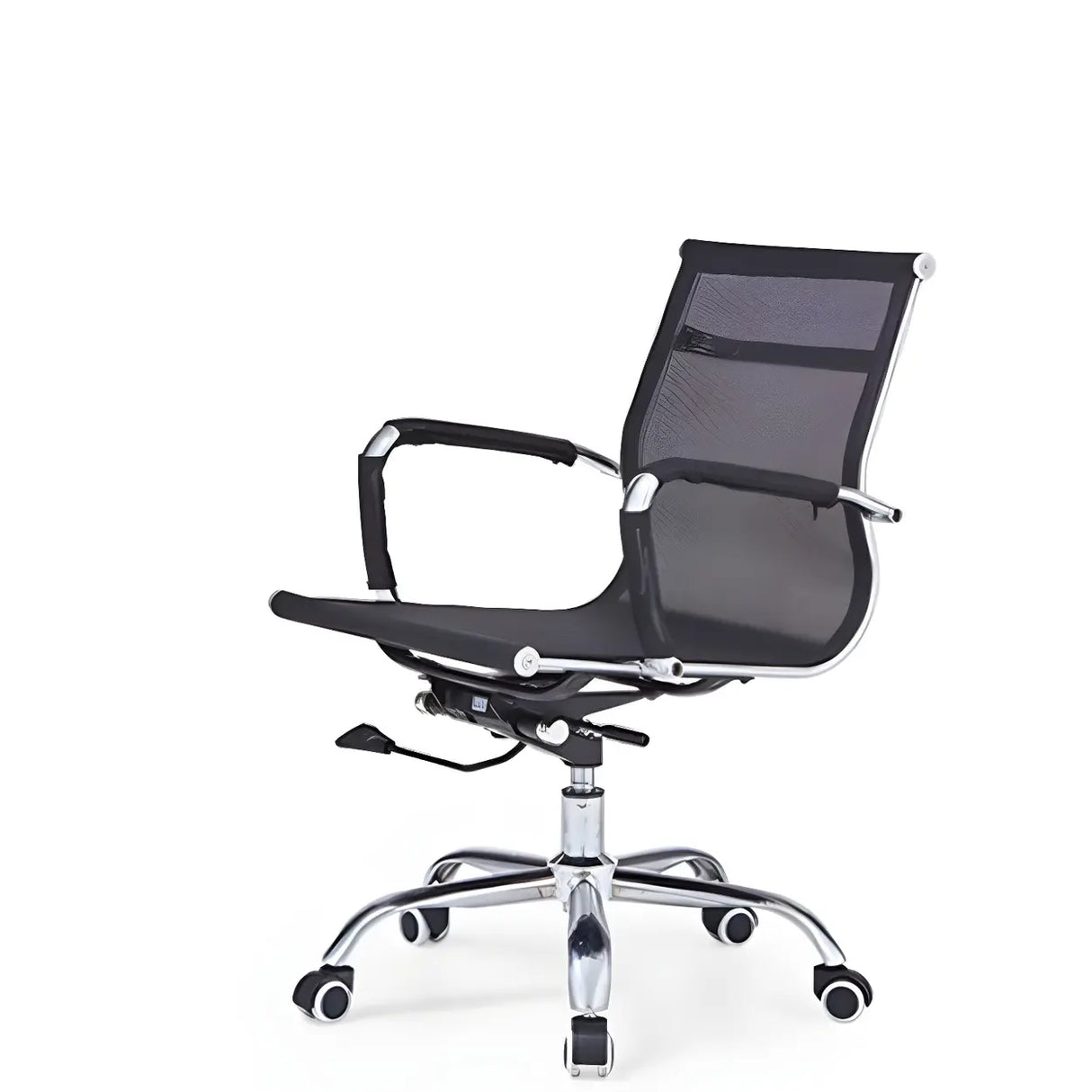 Modern Black Ergonomic Leather Office Chair with Wheels Image - 2