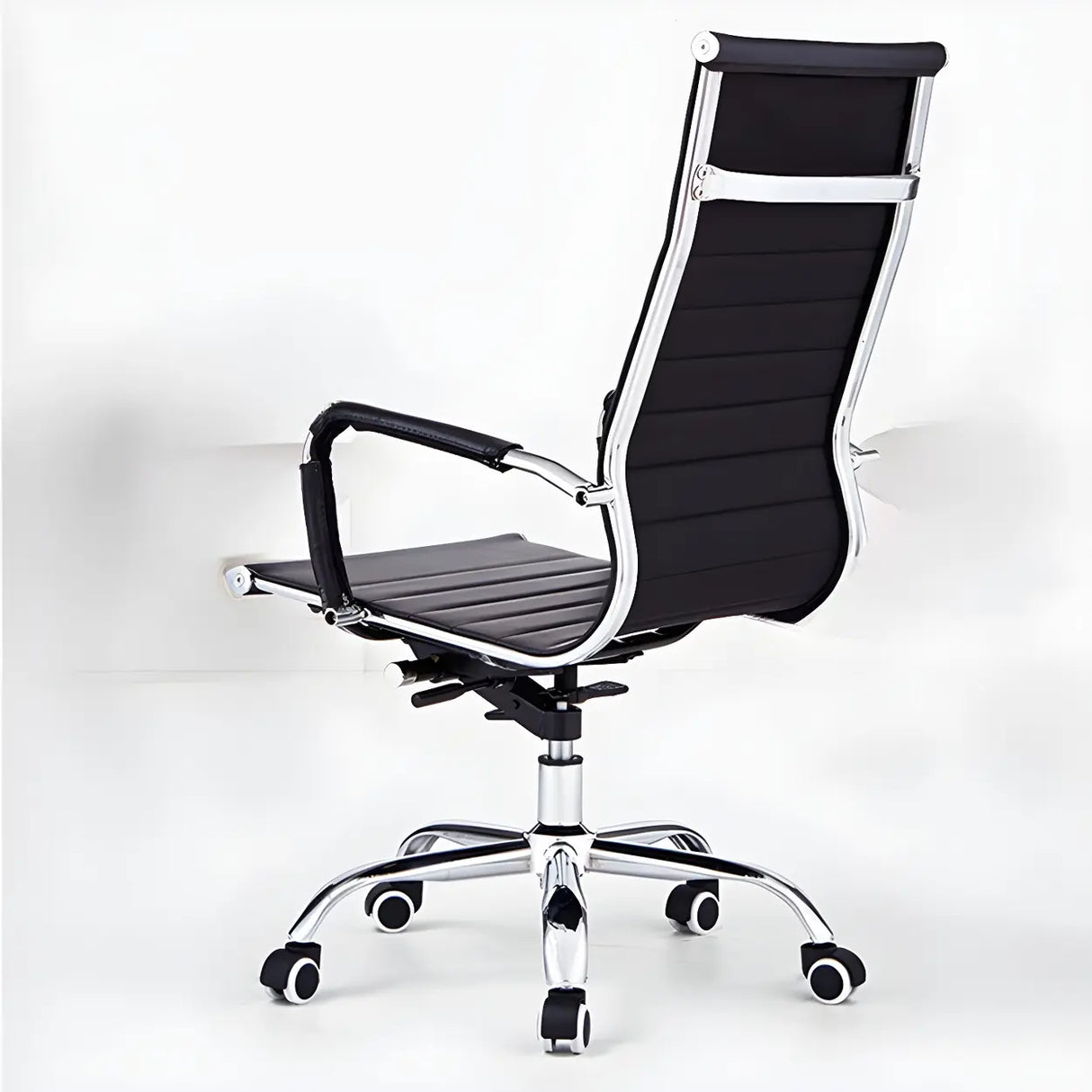 Modern Black Ergonomic Leather Office Chair with Wheels Image - 7
