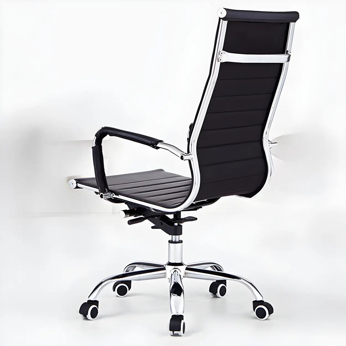 Modern Black Ergonomic Leather Office Chair with Wheels Image - 8