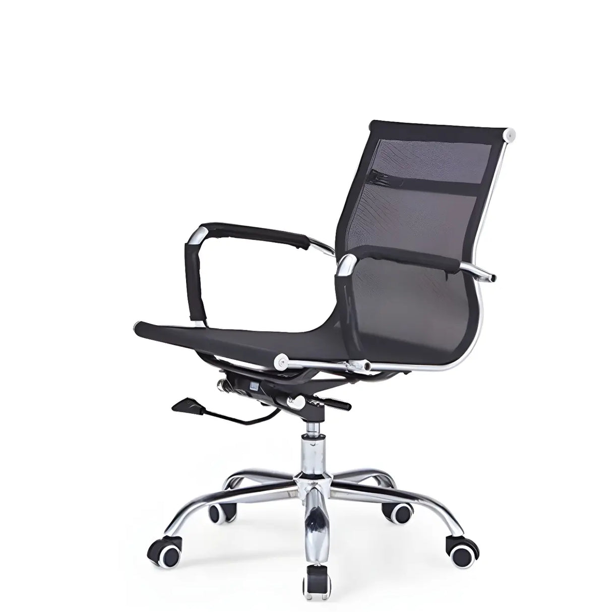 Modern Black Ergonomic Leather Office Chair with Wheels Image - 9