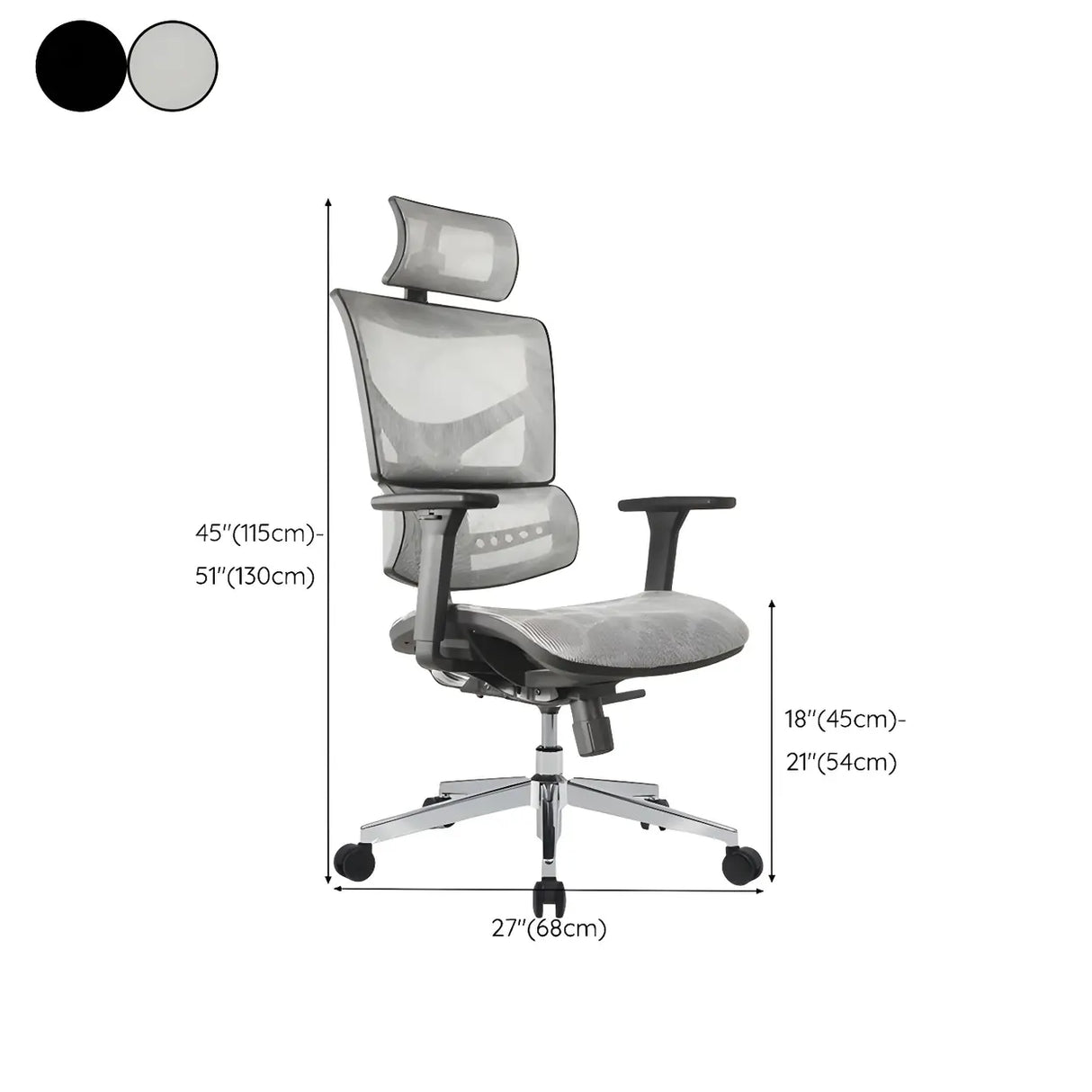 Modern Black Ergonomic Mesh Headrest Office Chairs 