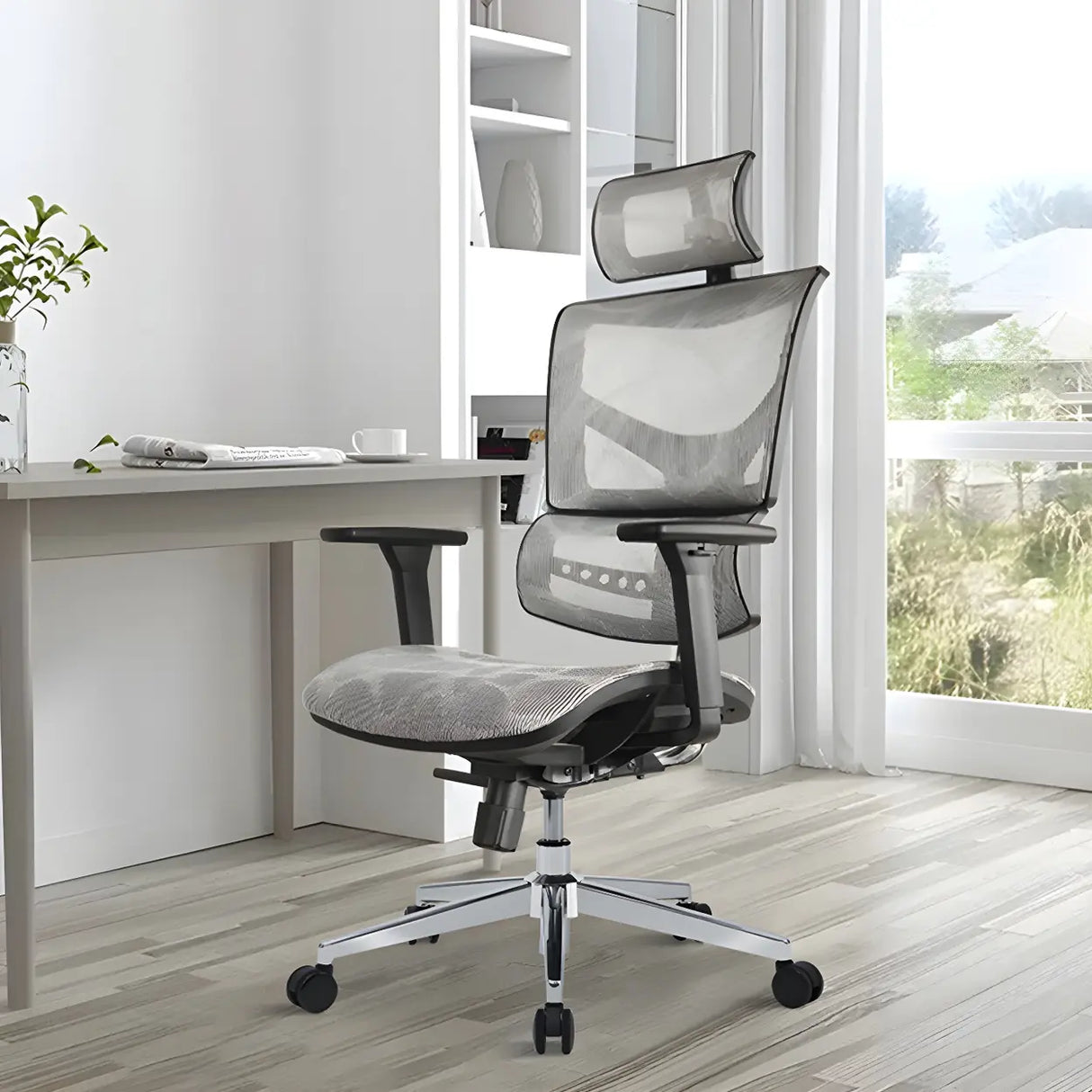 Modern Black Ergonomic Mesh Headrest Office Chairs Image - 4