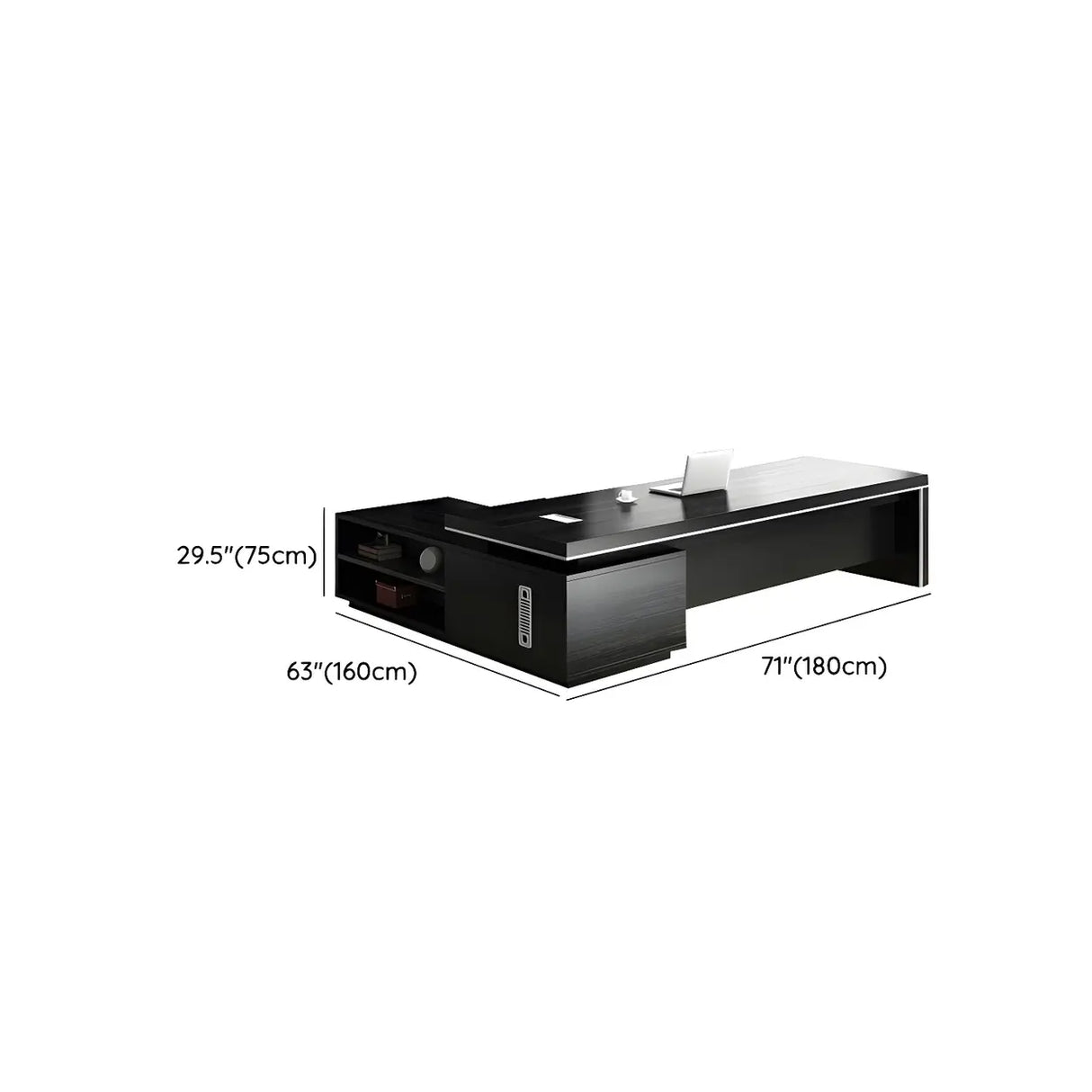 Modern Black Finish Wooden L-Shape Executive Desk Image - 11